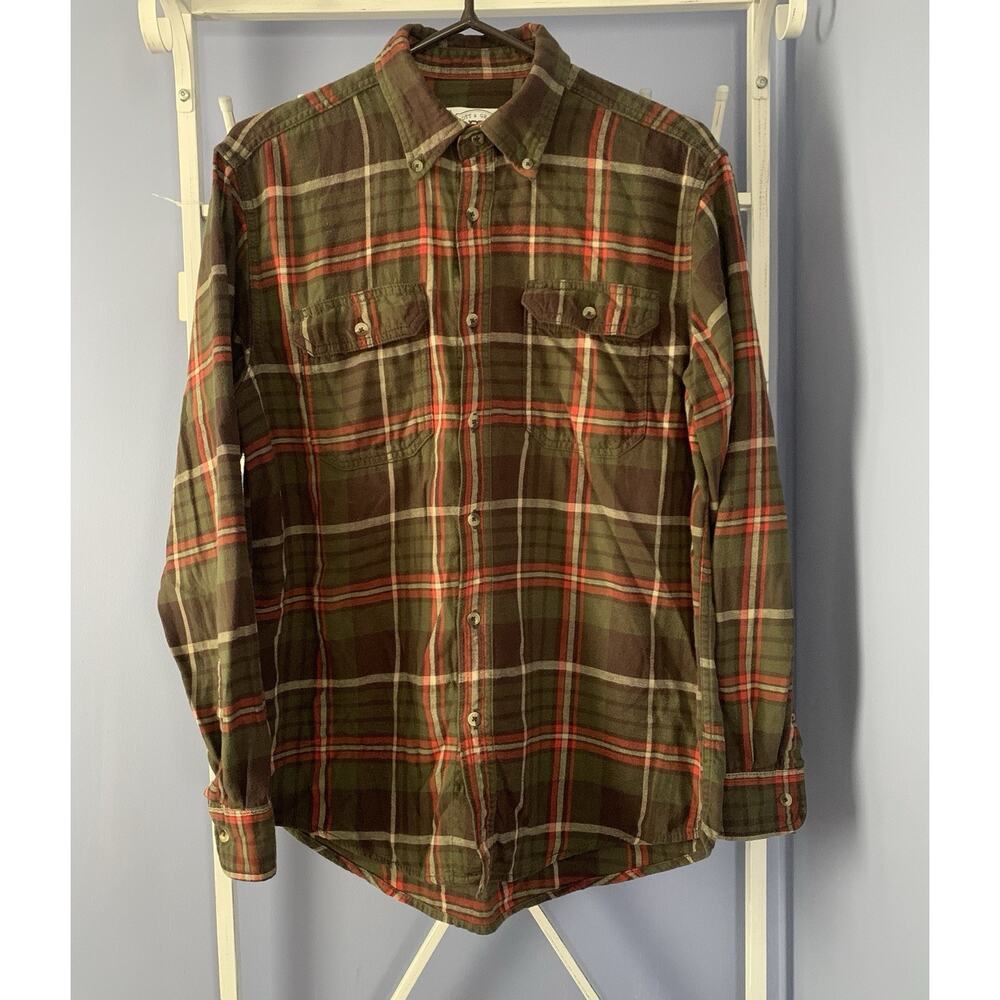 MOTT GRAND MEN'S FLANNEL SHIRT farm green PLAID BUTTON UP LONG SLEEVE Md